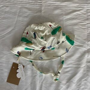 Angel Dear Cream Baby Bucket Hat with Green and Blue Golf Print